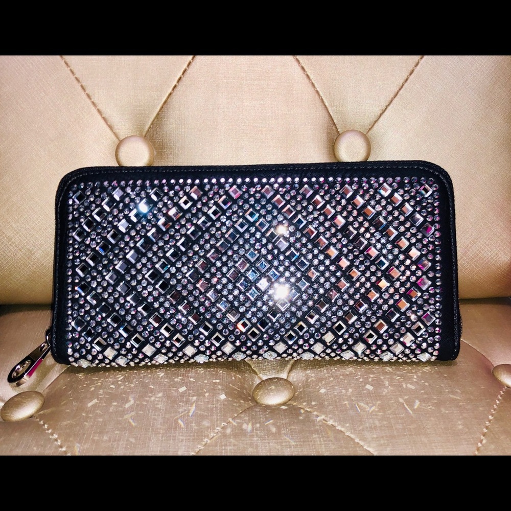 Mirrored Crystal Rhinestone Bling Wallet Zippered